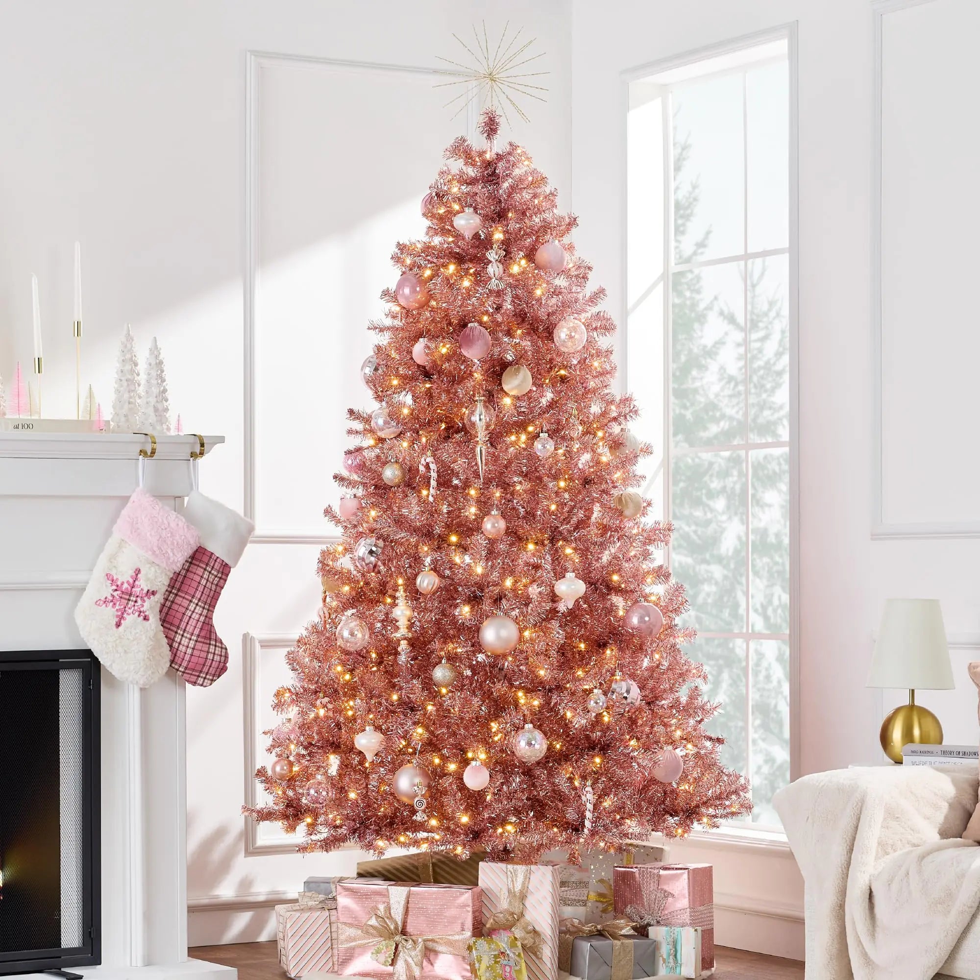 Best Choice Products 9ft Prelit Tinsel Christmas Tree Artificial Seasonal Holiday Decoration w/ 2097 Branch Tips Stand - Pink