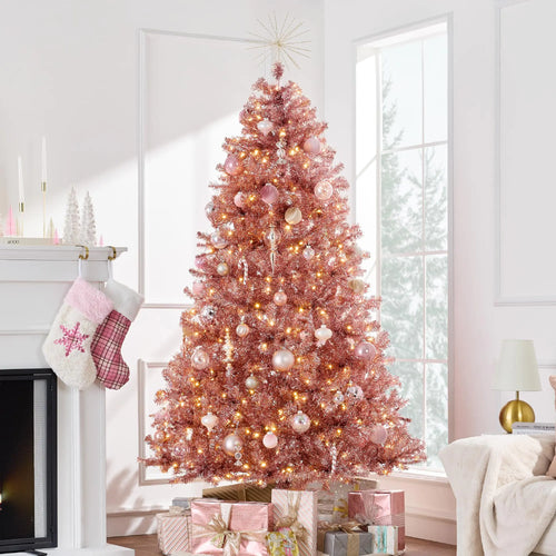 Best Choice Products 9ft Prelit Tinsel Christmas Tree Artificial Seasonal Holiday Decoration w/ 2097 Branch Tips Stand - Pink